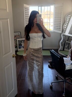 Sydney Lane Crystal Quartz Maxi Skirt Semi Sheer